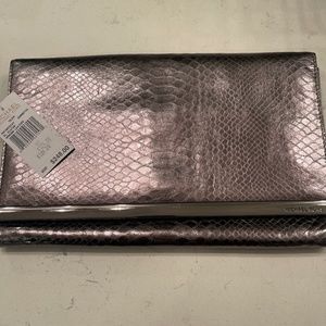 Silver Gunmetal Michael Kors Tilda XL Clutch - Genuine Leather - Brand New